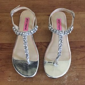 Silver Jeweled Beaded Betsey Johnson Flat Sandals
